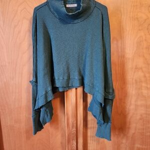 Womens We the Free Boxy Lagenlook Ribbed Turtleneck Green Large Cotton Elastane